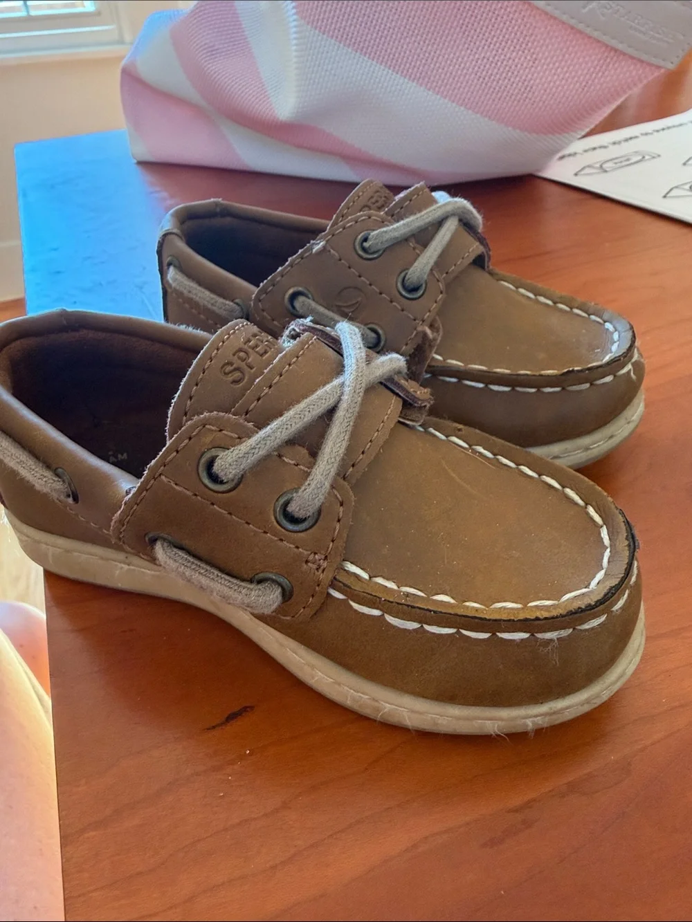 Sperry Kids Tan/Brown Leather Moccasin Boat Shoes